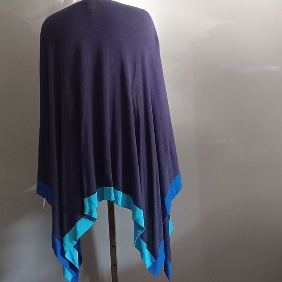 Foxcroft tricolour Colorblock Ruanna wrap multi blue stripe cotton fall NWT sz M - Picture 2 of 6